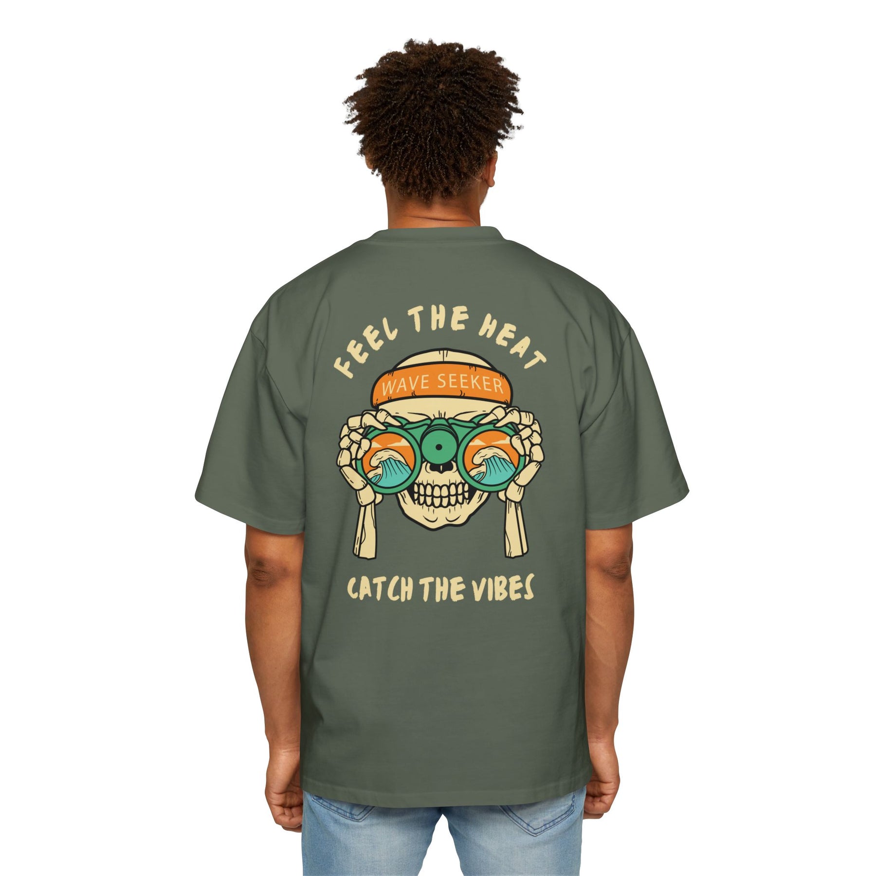 Bottom of the shirt says "Catch the Vibes" Oversized Tee  - Comfortable and Stylish