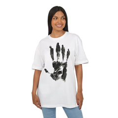Premium Artistic Oversize Tee - Handprint Design for Creative Souls
