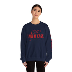 Chill Vibes Unisex Crewneck Sweatshirt, Take It Easy Gift for Relaxation, Cozy Loungewear, Cool Weather Wear, Casual Style Sweater